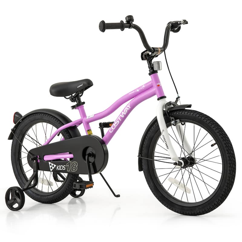 Purple Adjustable Toddler Bicycle Steel Frame and Dual Brakes Enclosed Chain Guard Training Wheels