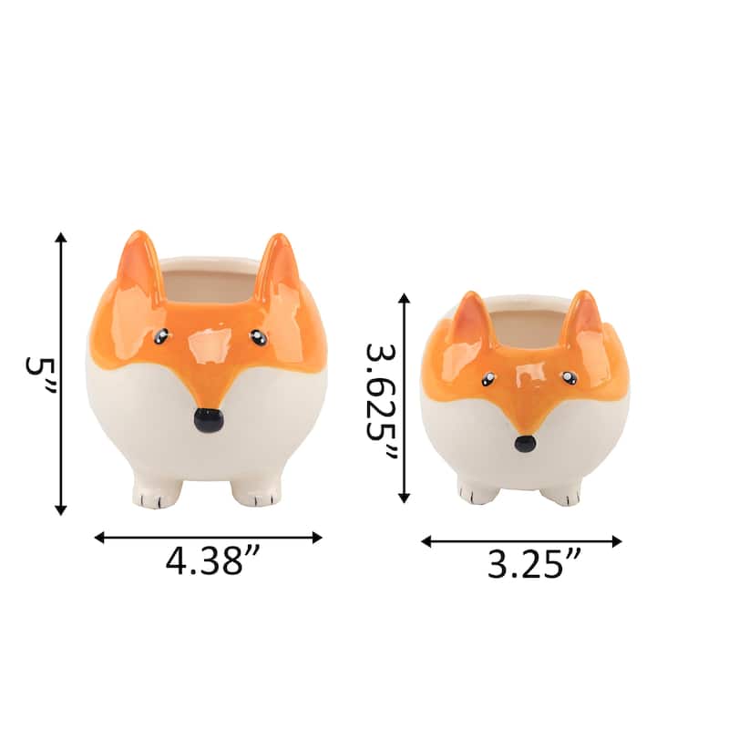 5" & 3.5" Fox Ceramic Empty Planter,Set of 2