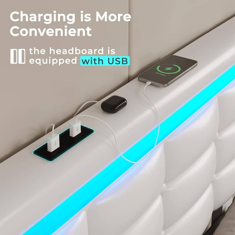 LED Bed Frame Platform Bed 2 USB Ports 4 Storage Drawers