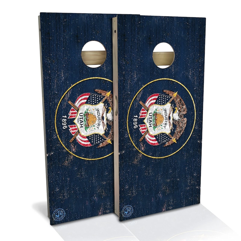 Utah Flag Outdoor Cornhole Board Set - Backyard 2x4 - Include Carrying Case