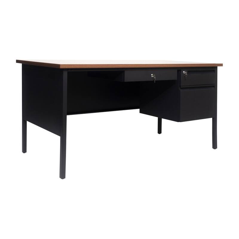 Commercial Right Side Single Pedestal Desk with 3 Locking Drawers