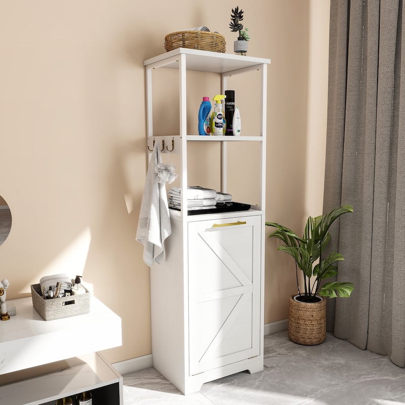 Moasis 53"H 3-Tier Tilt Out Laundry Hamper Bathroom Storage Shelf Cabinet with Basket