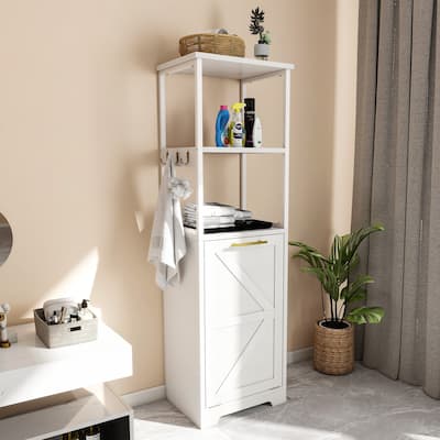Moasis 53"H 3-Tier Tilt Out Laundry Hamper Bathroom Storage Shelf Cabinet with Basket
