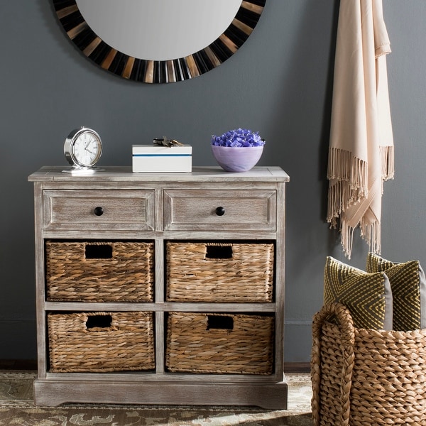 SAFAVIEH Herman White Washed 6-drawer Wicker Storage Unit - 29.9" x 13" x 27.6". Opens flyout.