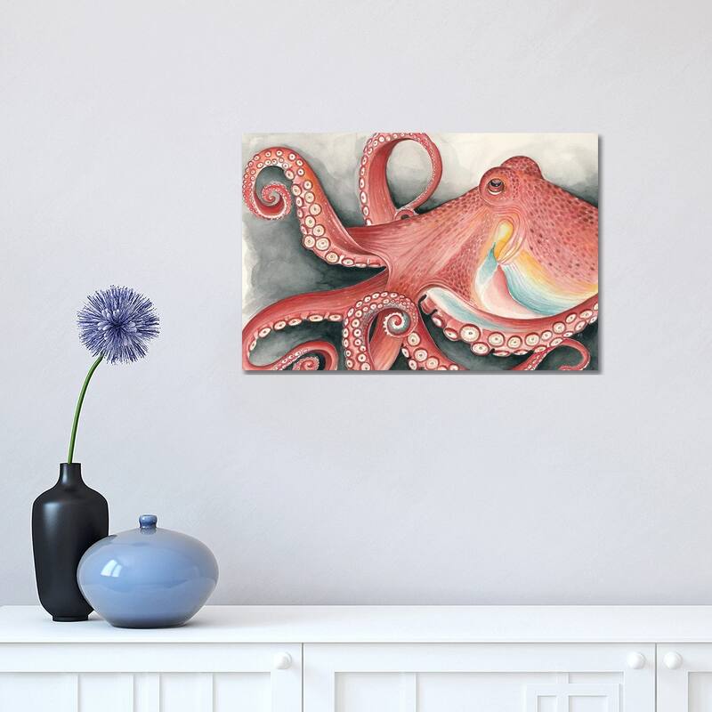 iCanvas "Giant Red Pacific Octopus Watercolor Art" by Seven Sirens Studios Canvas Print - 12x18x1.5