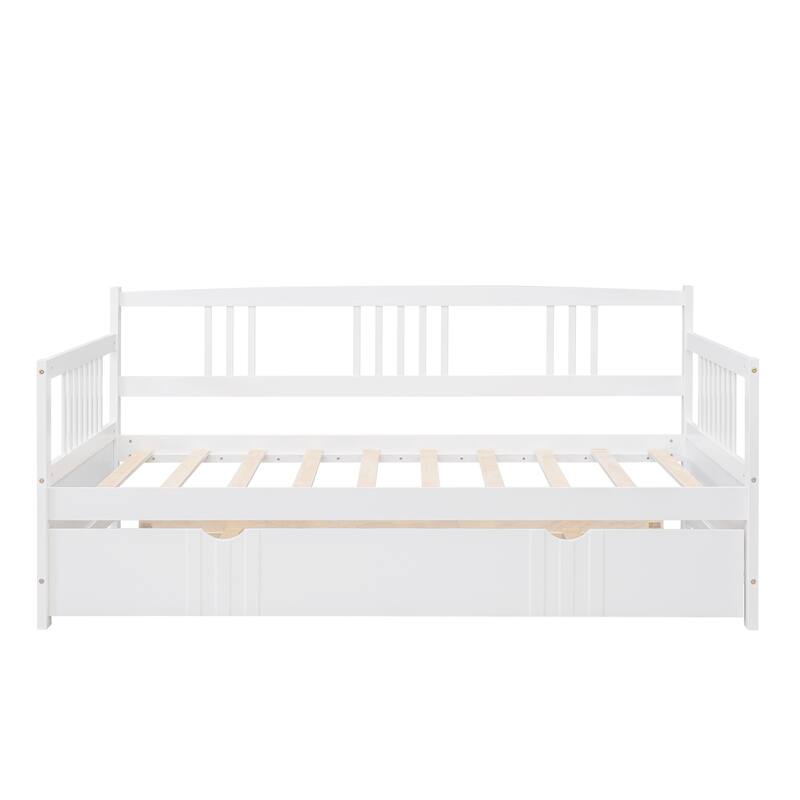 White Twin Size Wood Daybed with Trundle, Multi-Functional Furniture for Small Spaces