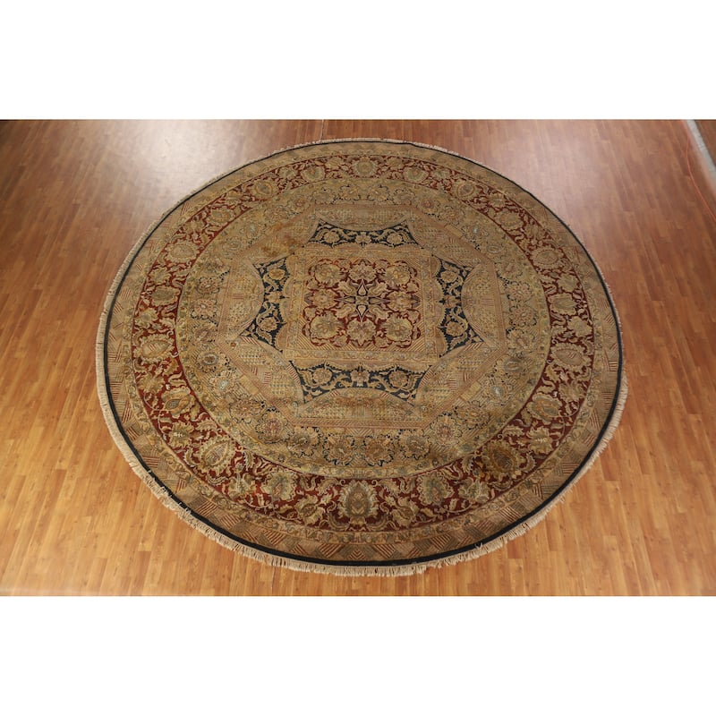 Hand Knotted Oriental 100% Wool Carpet Traditional Medallion Navy Blue & Blues Agra Area Rug - 13' 0'' X 12' 9''