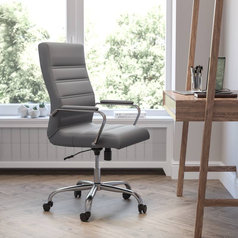 High Back LeatherSoft Executive Swivel Office Chair with Chrome Base - Gray LeatherSoft/Chrome Frame