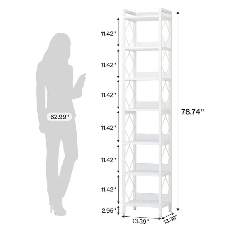 78.7 Inch Extra Tall Narrow Bookshelf, 7 Tier Corner Bookcase