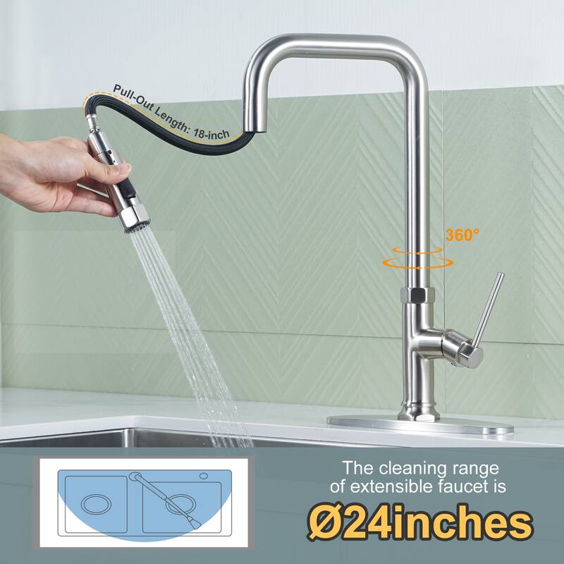 WOWOW Pull Down Sprayer Kitchen Faucet with Soap Dispenser