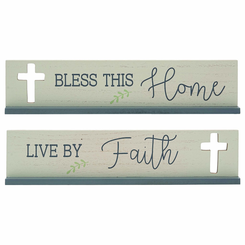 Transpac MDF Cross Cut Out Block Decor Set of 2 Spring Home Decorations