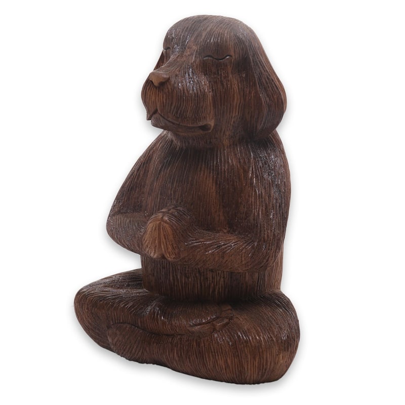 Novica Handmade Meditating Long-Haired Puppy Wood Sculpture