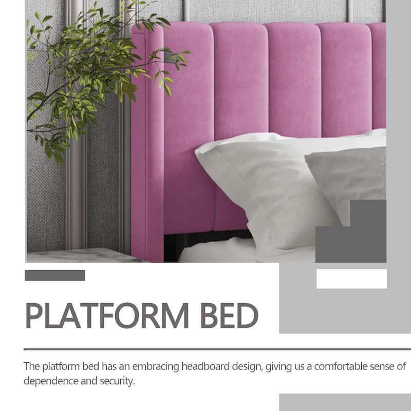 Aufank Bed Frame Upholstered Platform with Wooden Slats, Noise-Free