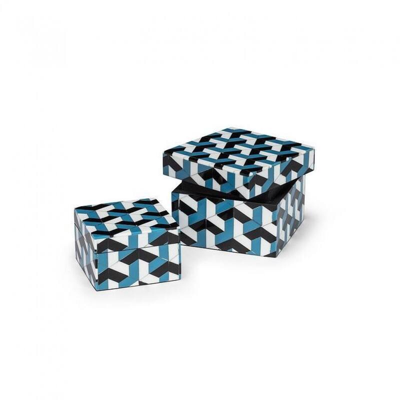 Set Of 2 Square Geometric Pattern Decorative Boxes