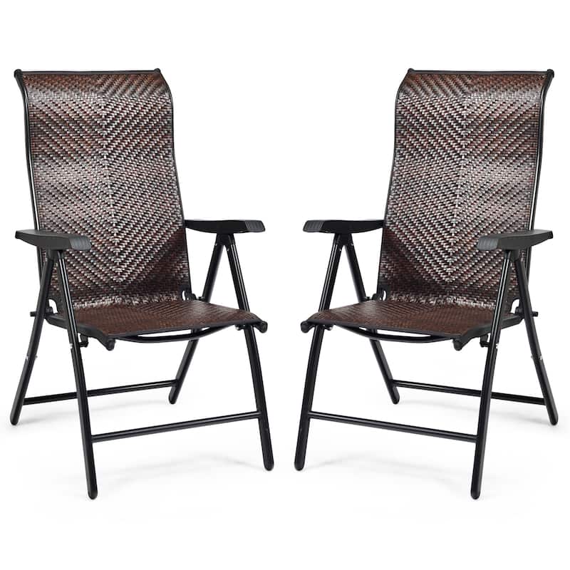 Patio Rattan Folding Reclining Chair Outdoor Portable Camping Chair - 2 Pieces