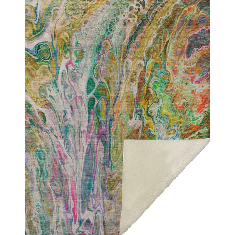 Premium Machine Washable Abstract Watercolor Sherpa Throw Blanket
