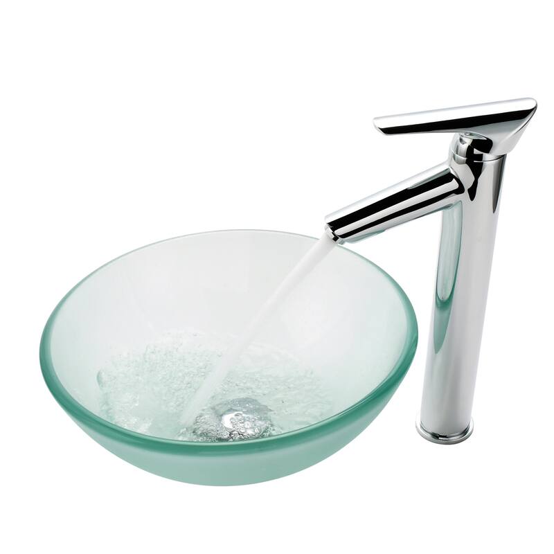 Kraus 14" Frosted Glass Vessel Bathroom Sink - Includes Pop-Up Drain