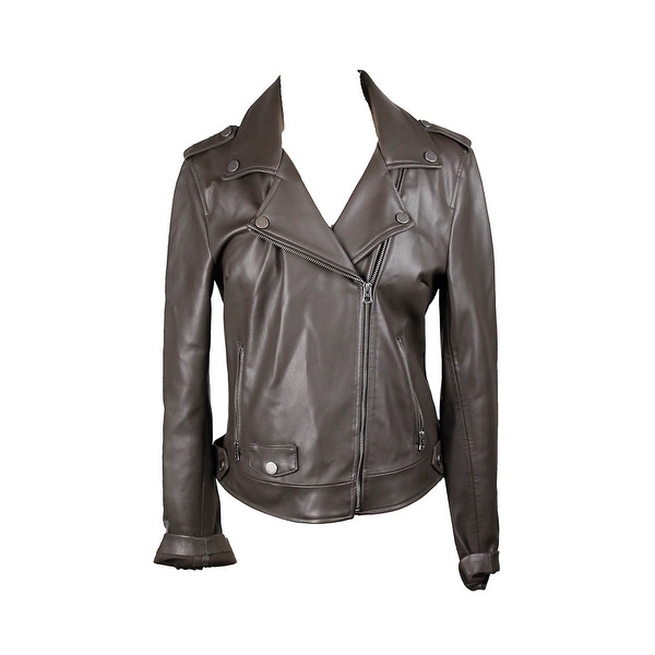 Lucky Brand Dark Brown Faux-Leather Moto Jacket M