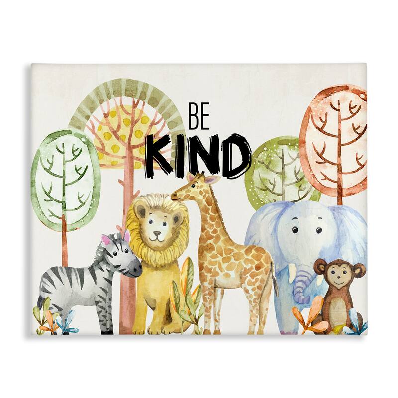 Stupell Be Kind Jungle Animals Canvas Wall Art Design By Kim Allen - 20 x 16