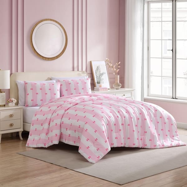 Betsey Johnson Bow Stripe Pink Bonus Bed Set