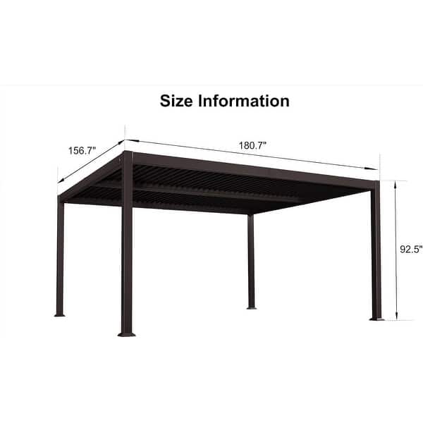 dimension image slide 35 of 36, PURPLE LEAF Outdoor Louvered Pergola with Adjustable Metal Roof for Patio Pergola