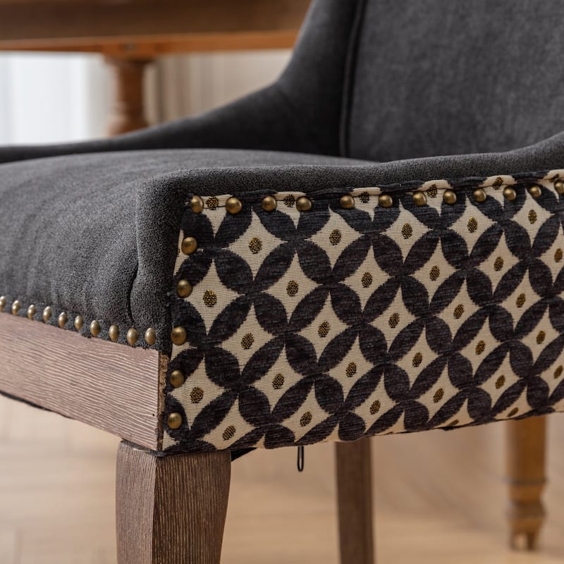 2PCS Patterned Dining Chair with solid wood legs