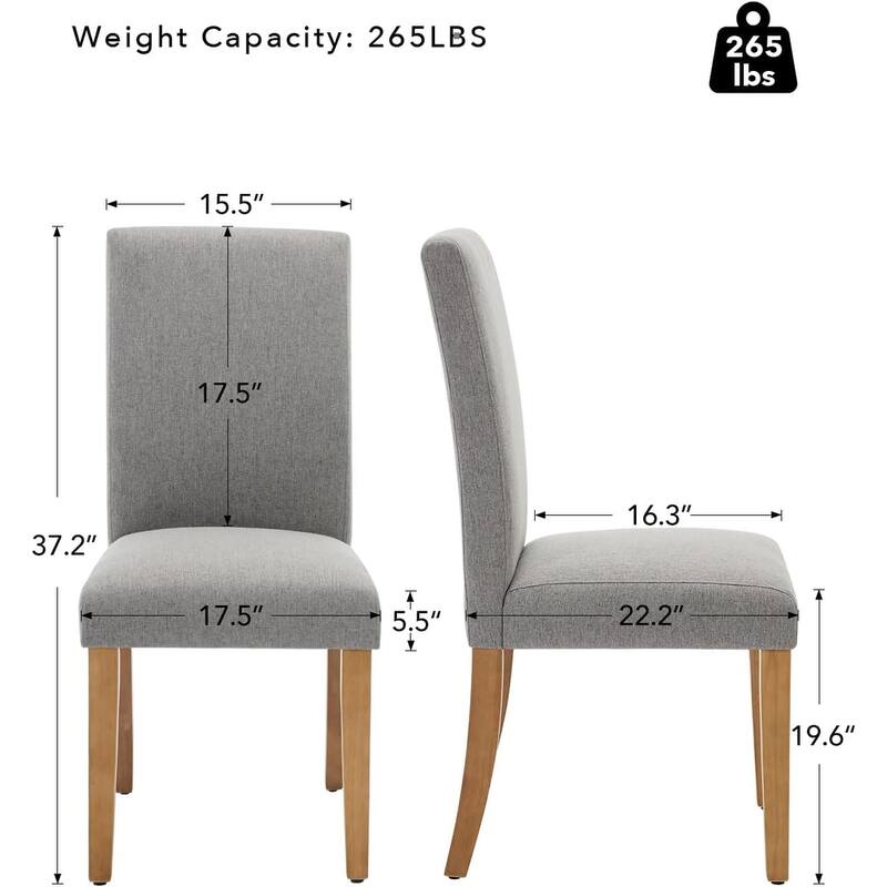 Modern Fabric Dining Chairs Set of 2 – Upholstered Curved Backrest, Wood Legs & 265lb Capacity, for Kitchen/Dining Room