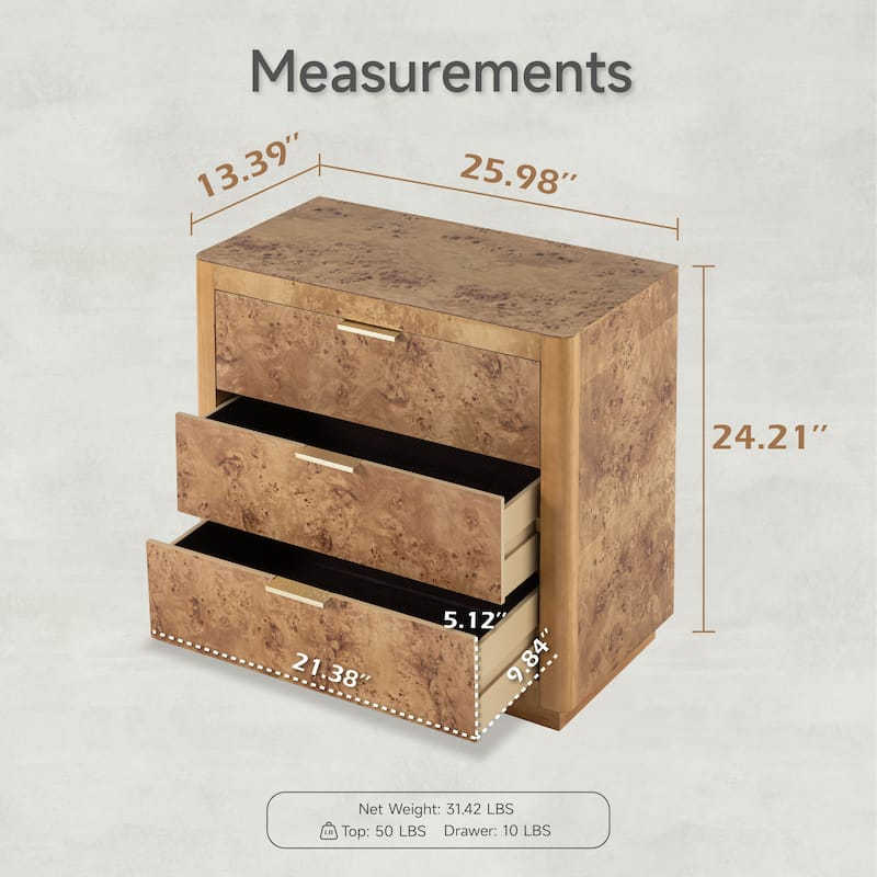 COZAYH Burl Finish Nightstand, Rustic Farmhouse Dresser, Vintage Accent Wood Storage Bedside Table, Fully Assembled