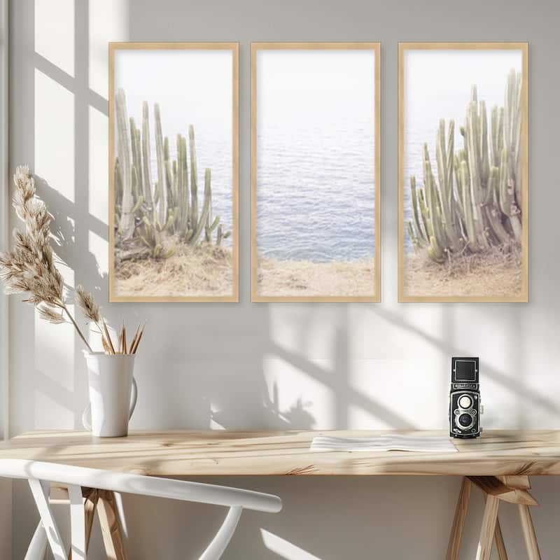 "Ocean Cactus" Set of Three Framed Textured Wall Art - Multi-Color