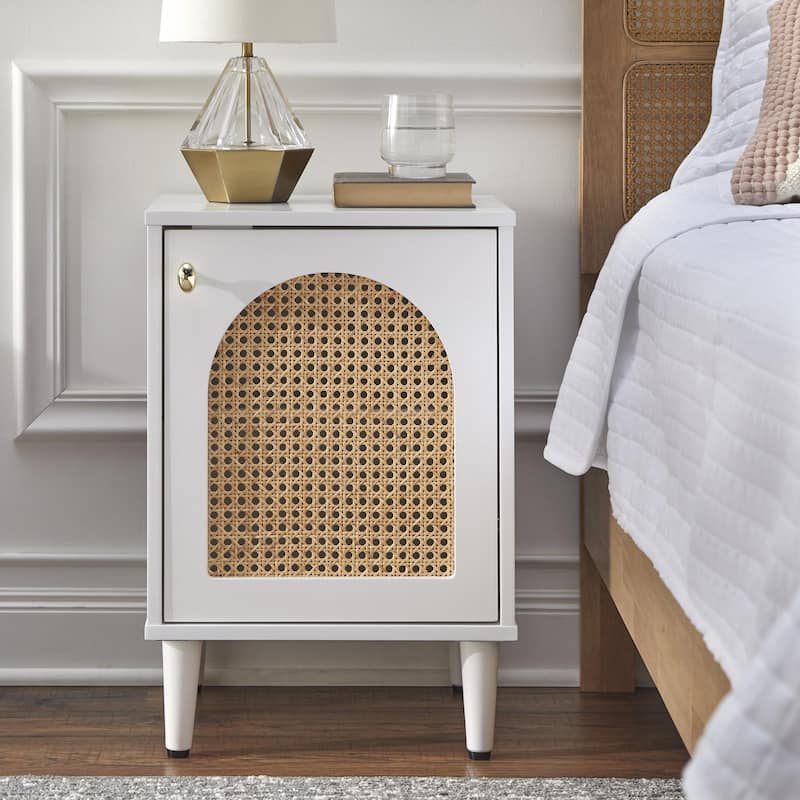 Lifestorey Taylor Nightstand with Natural Cane - White