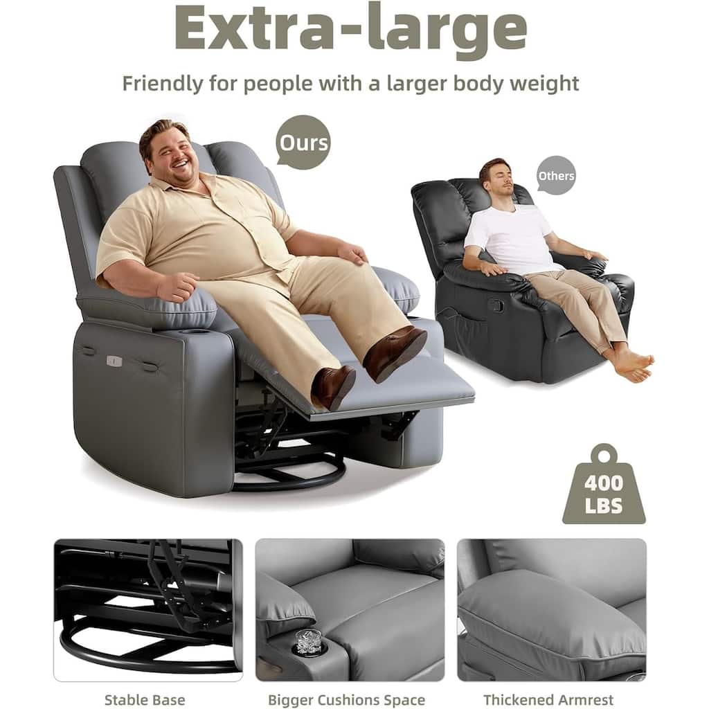 27'' Oversized360° Swivel Recliner Chairs with Heat and Massage