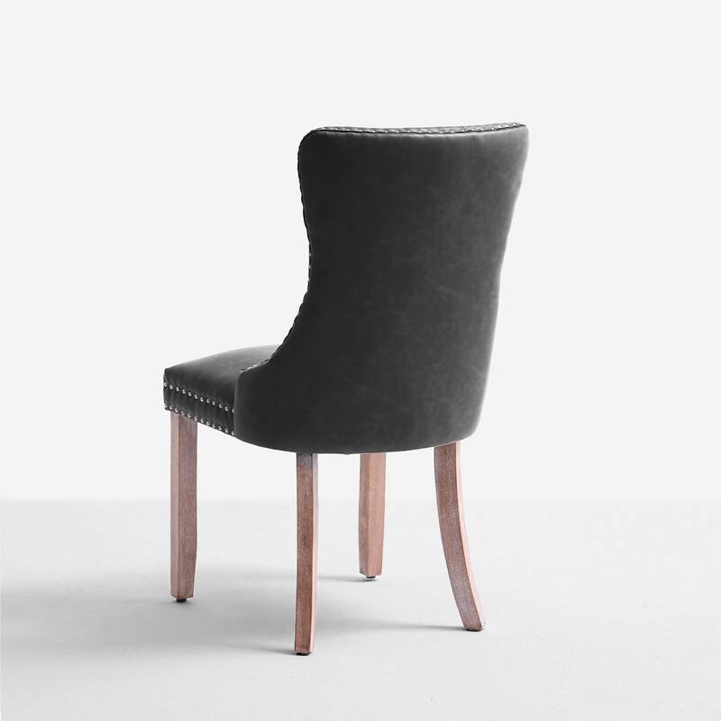 Faux Leather Dining Chairs with Nailhead Trim and Button Tufted Back (Set of 2).