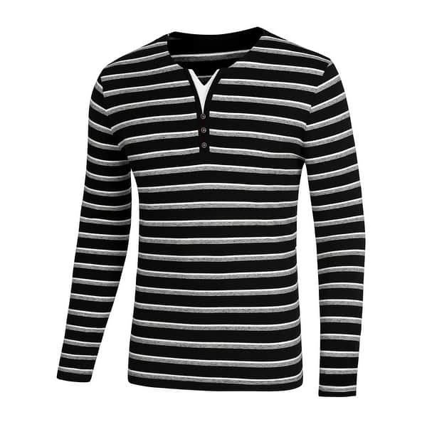Men S Striped Tees V Neck Long Sleeve Black And White Stripe T Shirt Overstock 32072855