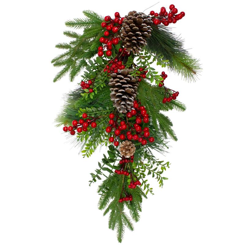 28" Berry Pine and Eucalyptus Artificial Teardrop Christmas Swag - Unlit