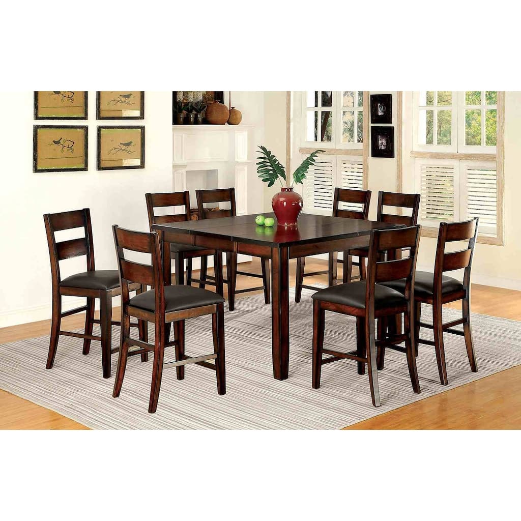 Transitional Dark Cherry Finish 9PC Counter Height Set Table and Side Chairs