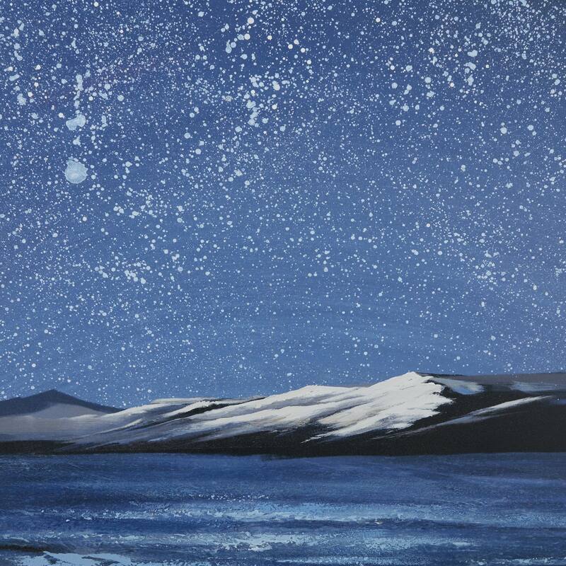 Canvas Landscape Night Sky Framed Wall Art with Black Frame - Blue - Roche River Decor