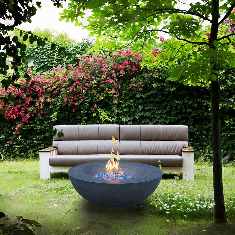 42 Inch Outdoor Concrete Propane Gas Fire Pit Bowl in Antique White Color