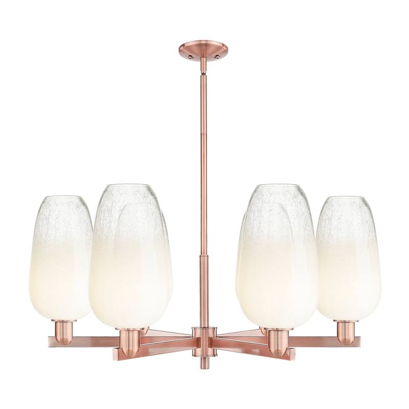 Innovations Lighting Downtown Urban - Brookhaven Flute - 6 Light 24" Stem Hung Chandelier - Antique Copper/Opal