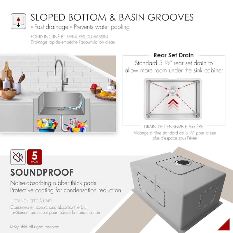 Undermount 25" Single-Bowl Stainless Steel Kitchen Sink S-312XG - 25" x 18" x 10"