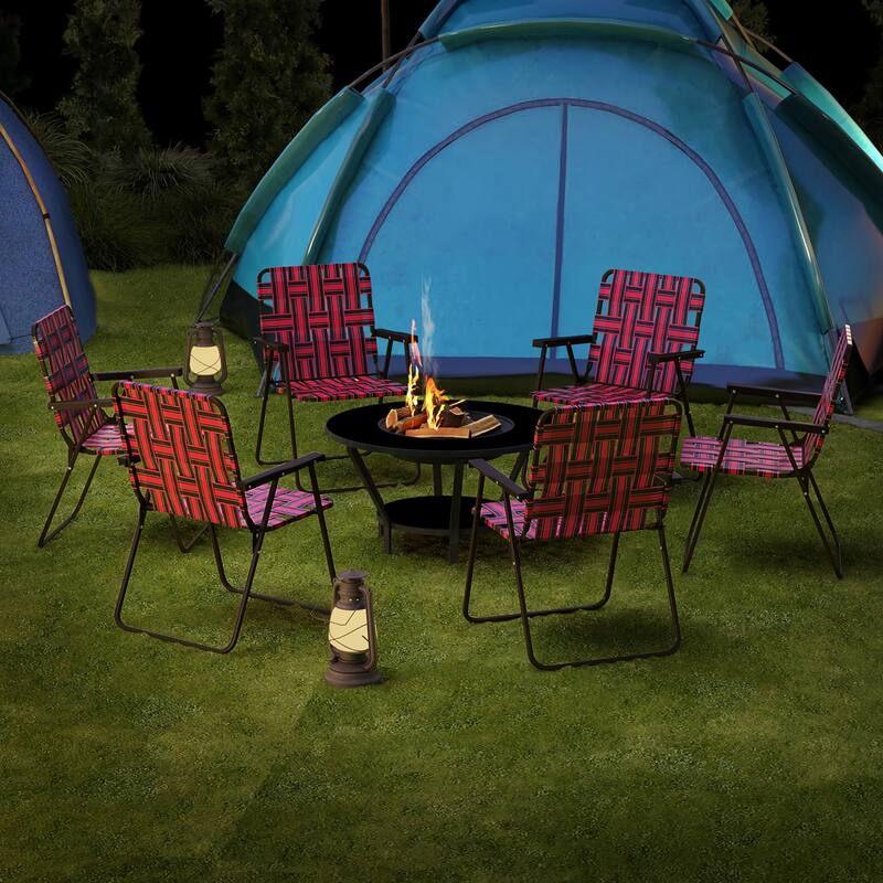 Gymax Set of 2 Patio Folding Web Chair Set Portable Beach Camping