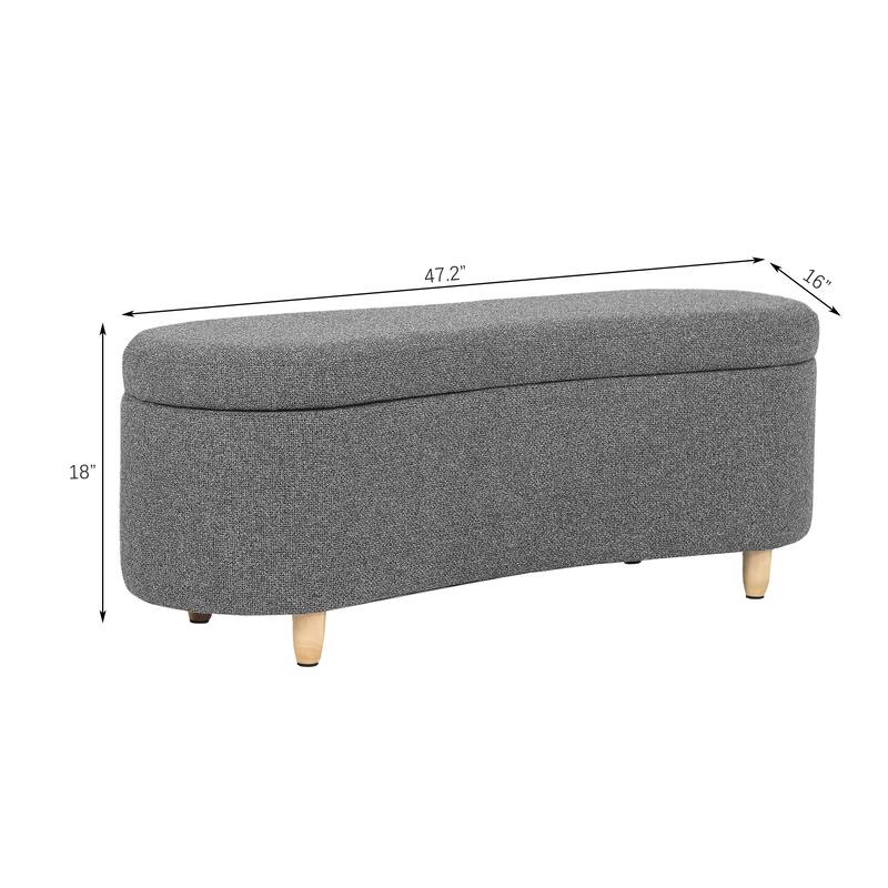 Adeco Curved Upholstered Storage Bench for Bedroom