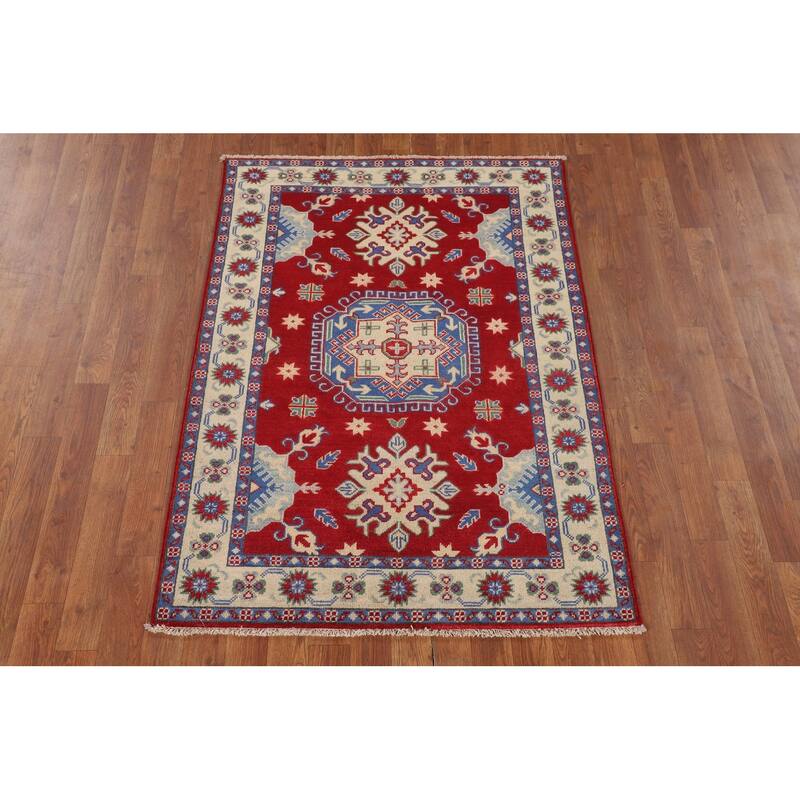 Red Kazak Accent Rug Handmade Wool Carpet - 3'4" x 4'8"