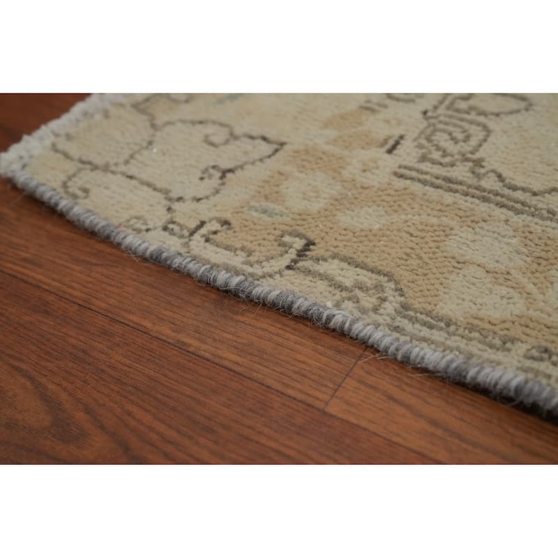 Hand Knotted Oriental 100% Wool Carpet Traditional Geometric Beige & Ivories Kerman Area Rug - 3' 8'' X 1' 9''