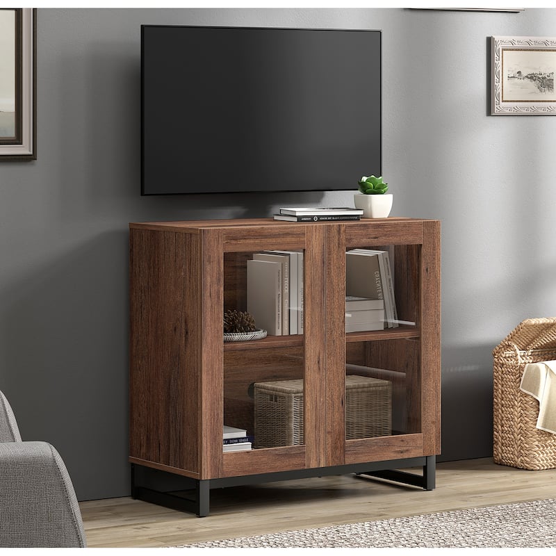 WAMPAT Modern TV Stand with Glass Doors for 110 inch TVs, Entertainment Center Console with Adjustable Shelves and Metal Base