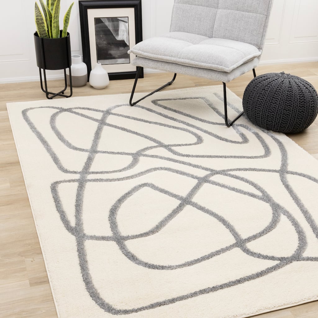 Sullivan Cream Grey Winding Path Area Rug, 5'3" x 7'7"