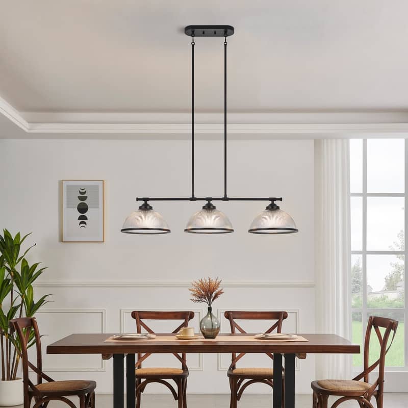 KAWOTI 3-Light Linear Kitchen Island Pendant with Dome Glass Shade - L 42.5" * W 12" * H 48.6"