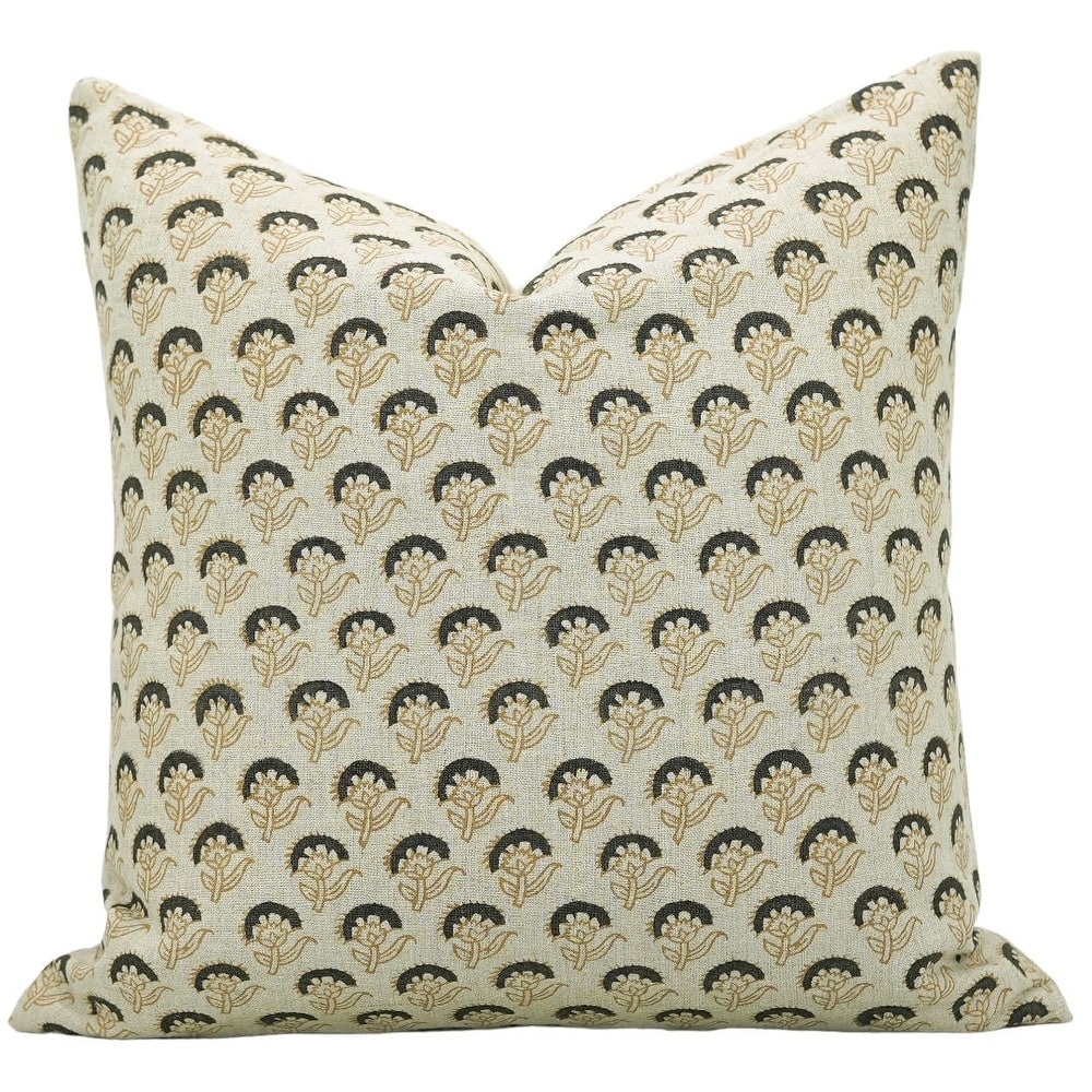 Linen Farmhouse Block print pillow Cover - Juju Flower