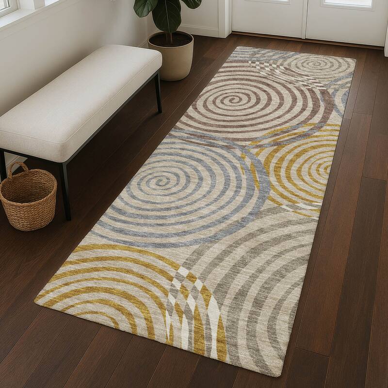 Machine Washable Indoor/ Outdoor Contemporary Swirls Chantille Rug