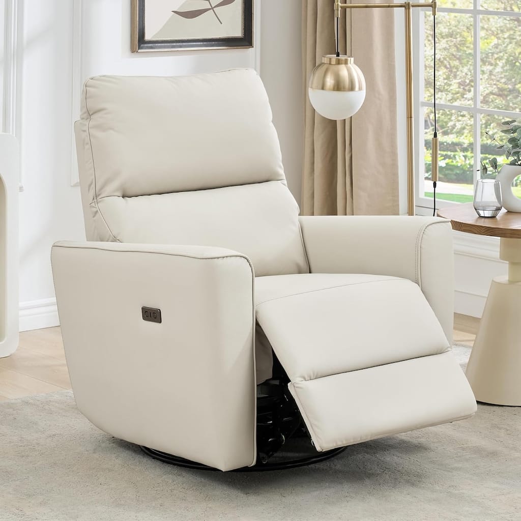 Power Recliner Swivel Chair Rockery Glider PU Leather Nursery Chair with USB Port