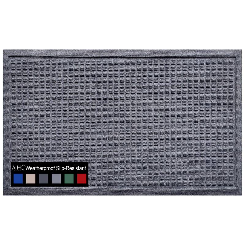 A1HC New All Weather Superior Dirt and Moisture Absorbing Polypropylene Door Mat with Non-Slip Backing for Inside Outside Use - 24"x36" - Waffle Dark Gray